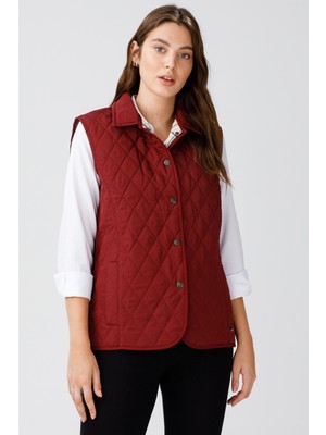 Desen Triko Kadın Kapitone Yelek Kırmızı