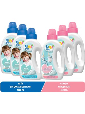 Uni Baby Sıvı Çamaşır Deterjanı 1500ML Aktif+Yumuşatıcı 1500ML Hassas/hipoalerjenik Karma -6 Lı Set