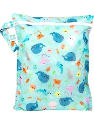 Bumkins Ocean Life Desenli Islak/kirli Çantası Renkli Su Geçirmez Polyester Kumaş 30x35 cm
