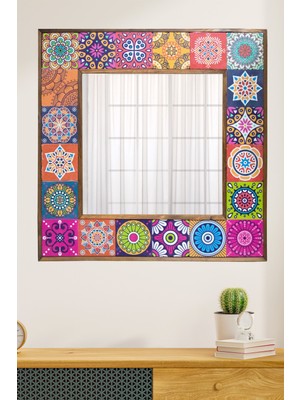 Begoloni Tango Ahşap Çerçeveli Baskılı Doğal Taş Kaplı Dekoratif Salon Duvar Konsol Aynası Tablo 62 x 62 cm