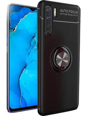 Microcase Oppo Reno 3 Focus Serisi Yüzük Standlı Silikon Kılıf - Siyah