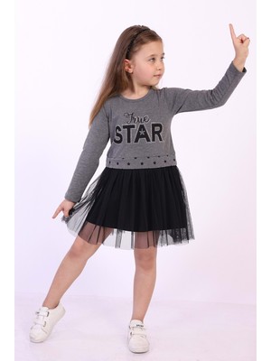 Toontoy Kids Toontoy Kız Çocuk Star Baskılı Tüllü Elbise