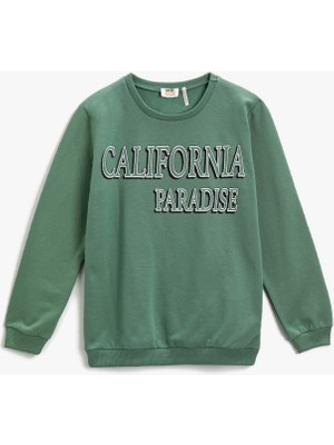 Koton Baskılı Uzun Kollu Sweatshirt Bisiklet Yaka