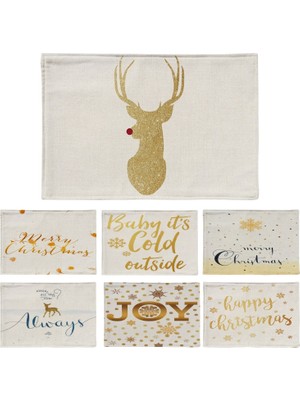 Kaneed Pamuk Keten Placemats, Şartname: Çift Katmanlı Merry Christmas Kalınlaşmak