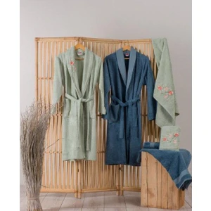 Cotton Box Bambu 6 parça aile bornoz seti nakışlı alvin yeşil mavi