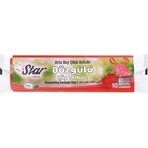 Star Plus Büzgülü Çöp Torbası / Poşeti Büyük Boy 65X70 cm - Çilek Kokulu - 3 Rulo