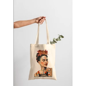Bez Çanta Dünyası Frida Kahlo Baskılı Ham Bez Çanta