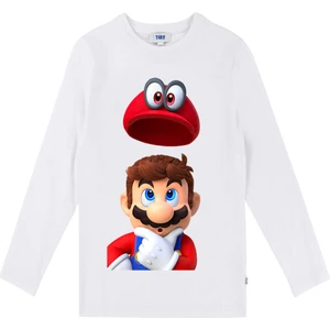 Super Mario Uzun Kol Çocuk Tişört Beyaz Unisex