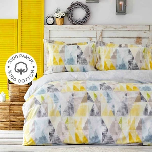 Sarah Anderson Colorido Hardal-Gri Flanel %100 Pamuk Çift Kişilik Nevresim Yastık Set