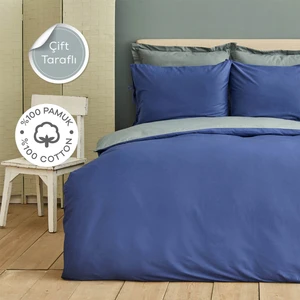 Karaca Home Basic Gri İndigo %100 Pamuk Çift Taraflı Tek Kişilik Nevresim Takımı