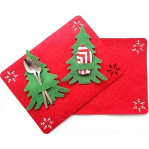 Brand Guard 2’Li Set Yeni Yıl Konseptli Supla Servis Çam Ağacı Kaşıklık Peçetelik Kırmızı