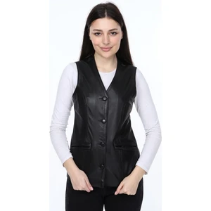 Deri Tiago Siyah Deri Yelek