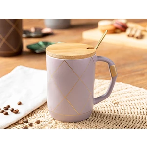 English Home Riga New Bone China Kapaklı Kaşıklı Kupa 385 ml Lila