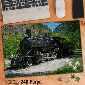 Asil Hobi Kara Tren - Yeşil Ağaçlar - Yol -Tatil Yapboz- Ayak Destekli Çerçeveli 240 Parça Puzzle