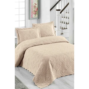 Sarmaşık Çift Kişilik Düz Renk Yatak Örtüsü Takımı - Sütlü Kahverengi