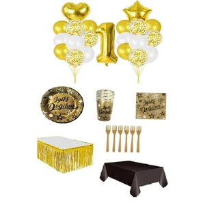 Gold / Siyah Renk 1 Yaş Doğum Günü Seti 16 Kişilik
