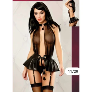 Siyah Transparan ve Deri Kadın Fantezi Gecelik