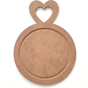 Kalp Kulplu Mini Yuvarlak Supla Sunumluk Ham Mdf 6 mm 20 x 15 cm