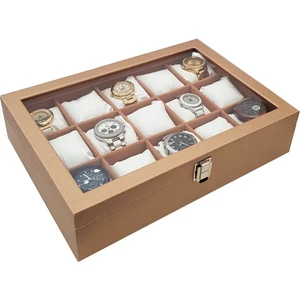 15 Li Diamond Deri Ahşap Camlı Saat Kutusu ST15-57
