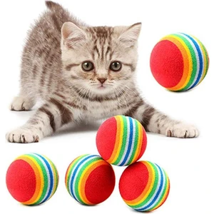 Fırsat Geldi 3lü Gökkuşağı Sünger Kedi Köpek Çiğneme Oyun Topu 4,2 cm