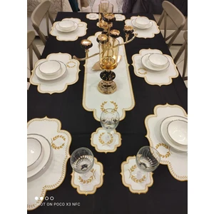 Dolce Mariee 13  Parça Amerikan Servis & Runner Set Beyaz Gold