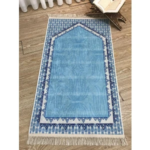 Açık Mavi Saçaklı Seccade (Lateks Taban) 75 x 125