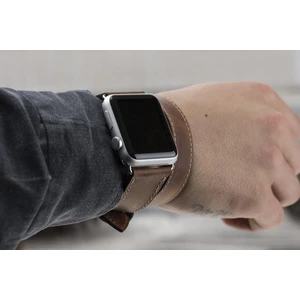 Apple Watch Uyumlu Deri Kordon 42-44-45MM Double Tour Slim G2 Kahverengi