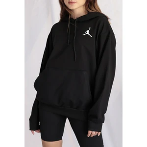 Siyah Kapüşonlu Baskılı Sweatshirt