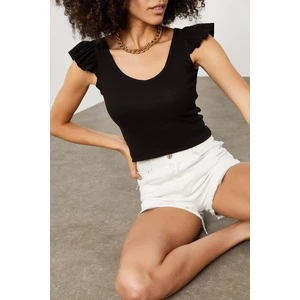 Siyah Kolları Volanlı Kaşkorse Bluz 2KXK2-45694-02