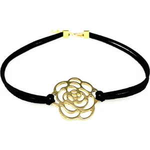 Siyah Süet Kadın Gül Choker Kolye
