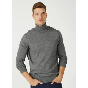 Fabrika Comfort Tam Balıkçı Yaka Düz Gri Melanj Kazak