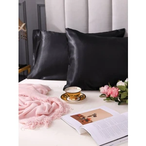 Siyah İpek Saten Yastık Kılıfı 50 x 70 cm. 2'li