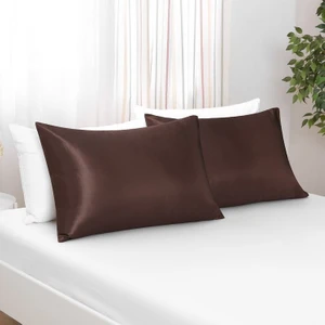 Kahverengi İpek Saten Yastık Kılıfı 50 x 70 cm. 2'li