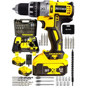 Germany Technology Darbeli 58 V 5AH Sarı Xr Li-Ion Çift Akülü Şarjlı Vidalama Matkap + Pro Set