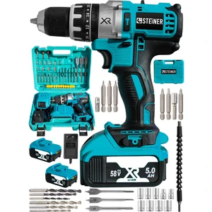 Germany Technology Darbeli 58 V 5AH Mavi Xr Li-Ion Çift Akülü Şarjlı Vidalama Matkap + Pro Set