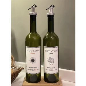 Ahşap Standlı 2'li Yağdanlık Seti Zeytinyağı Şişesi Yağdanlık 750 ml