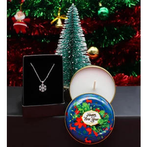 Vega Gift Shop Kar Tanesi Kolye & Yılbaşı Temalı Metal Kutulu Mum & Yılbaşı Ağacı Seti