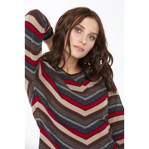 Desen Triko Kadın Çizgili Sıfır Yaka Kazak Siyah