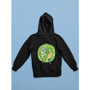 NO 601 Unisex Siyah Rick And Morty Baskılı Sweatshirt Hoodie