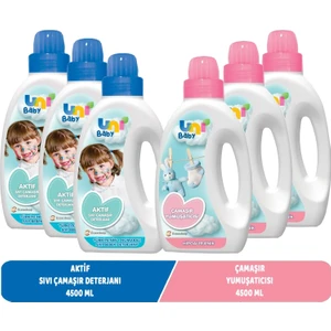 Uni Baby Sıvı Çamaşır Deterjanı 1500ML Aktif+Yumuşatıcı 1500ML Hassas/hipoalerjenik Karma -6 Lı Set