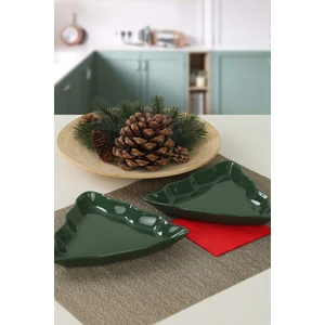 Yılbaşı Yeşil Çam Kayık Tabak 22 Cm 2 Adet