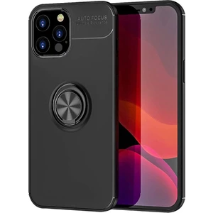 iPhone 12 Pro Focus Serisi Yüzük Standlı Silikon Kılıf - Siyah