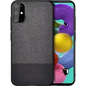 Samsung Galaxy S20FE Fan Edition Fabrik Serisi Kumaş ve Deri Desen Kılıf - Siyah
