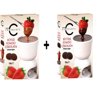Fondü Çikolatası Sütlü ve Bitter Toplam 200 gr 1.kalite Kuvertür Pul Çikolata Fondü Çikolatası Seti