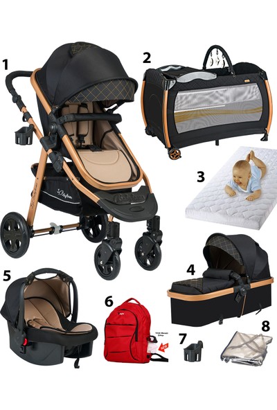 Baby Home 8 In 1 Set Baby Home Corso Travel Sistem Bebek Arabası ve Nanny Oyun Parkı Park Yatak Beşik