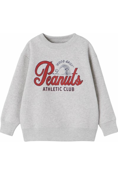 Sibelle Kids Peanuts Athletic Club Baskılı Gri Erkek Sweatshirt