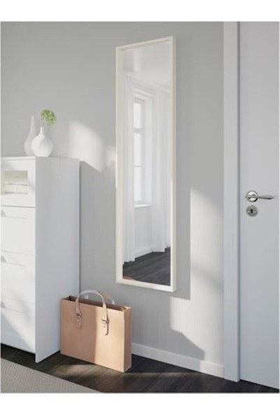 Meg Megstore.tr Dekoratif Nissedal Ahşap Çerçeveli Beyaz Renkli Boy Aynası 40X150 cm Boy Aynası