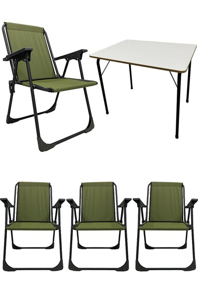 Moniev 4 Adet Katlanır Kamp Sandalyesi Piknik Koltuğu Plaj Şezlongu Yeşil + Mdf Masa