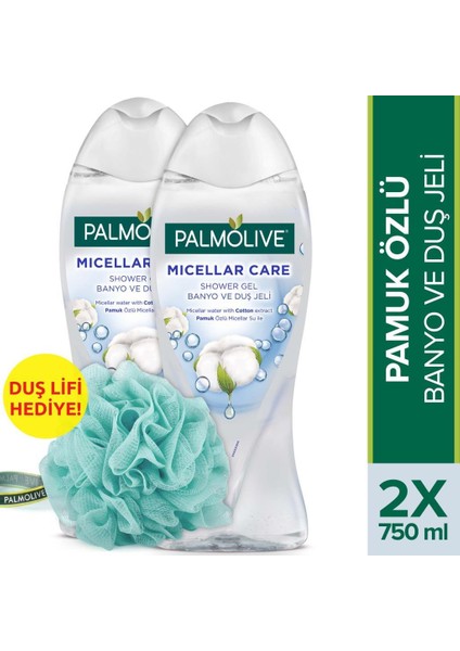 Micellar Care Pamuk Özlü Micellar Su ile Banyo ve Duş Jeli 750 ml x2 Adet+Duş Lifi