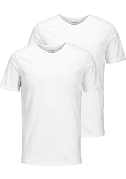 Beyaz 2li Paket V Yaka Tshirt - 12133914